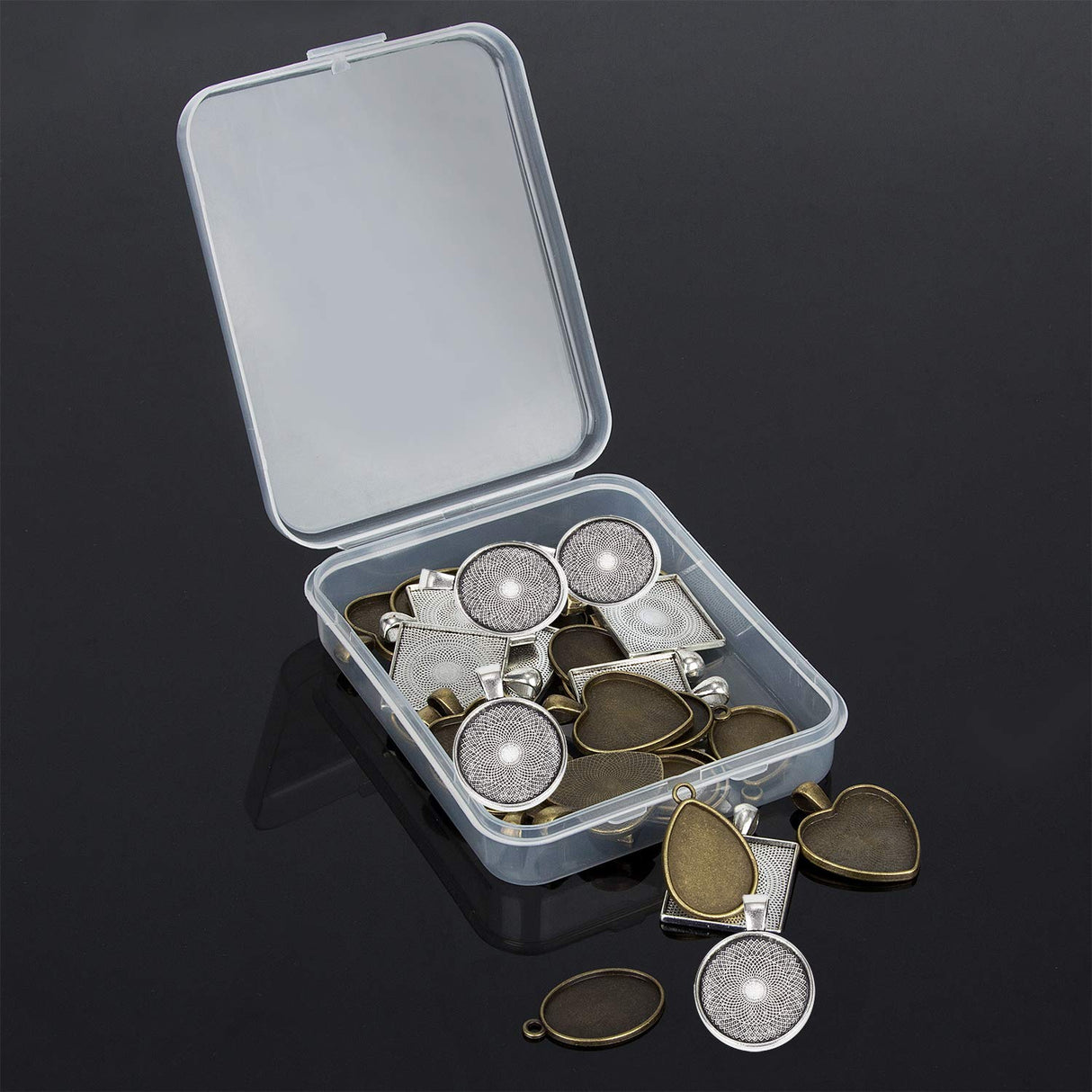 HOMEIDOL Resin Jewelry Molds Pendant Trays Making Kit with 30Pcs 5 Styles Metal Pendant and 1 Pc Silicone Epoxy Jewelry Casting Molds for Pendant HOMEIDOL