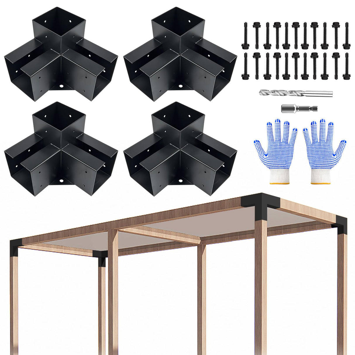 VoTwoofv Pergola Bracket kit 6x6,3-Way Right Angle Corner Bracket Woodworks Pergola kit for Wood Beam (Actual: 5.6"x5.6'') Outdoor Gazebos,Patio VoTwoofv