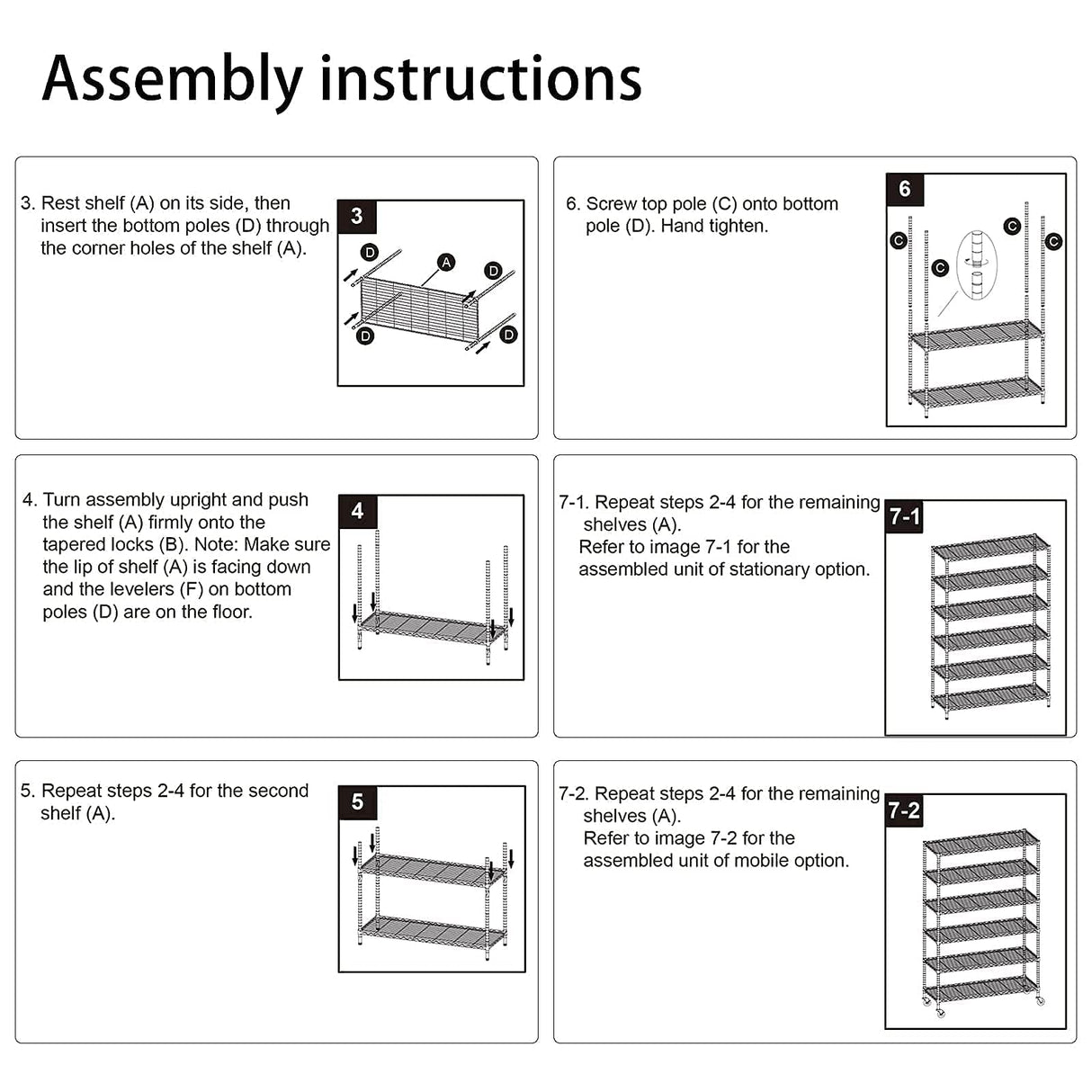 Wire Shelving Unit, Metal , with Wheels 6 Tier 2100lbs 48in L×18in W×82in H Storage Shelves Height Adjustable NSF Heavy Duty Steel Shelf Movable for TYNB