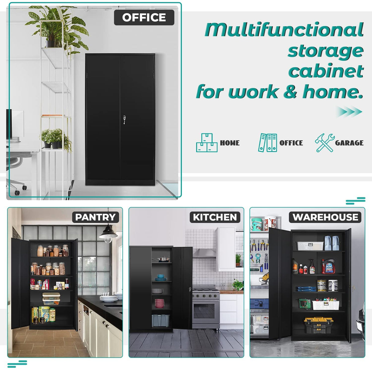 Ochangqi Metal Garage Storage Cabinet with 2 Doors and 4 Adjustable Shelves - 72" Steel Lockable File Cabinet,Locking Tool Cabinets for Ochangqi