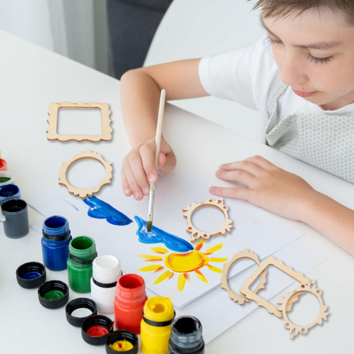 SEWACC 60 Pcs Unfinished Wood Photo Frame Pendants Wooden Cutouts Mini Picture Frame Wooden Shape Pieces for DIY Craft Ornaments Wood Picture Frames SEWACC