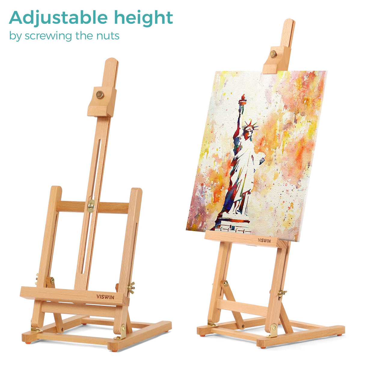 VISWIN 25"H Basic Tabletop H-Frame Easel, Hold Canvas up to 16", Adjustable Sturdy Beech Wood Desktop Art Easel, Portable Painting & Display Table VISWIN