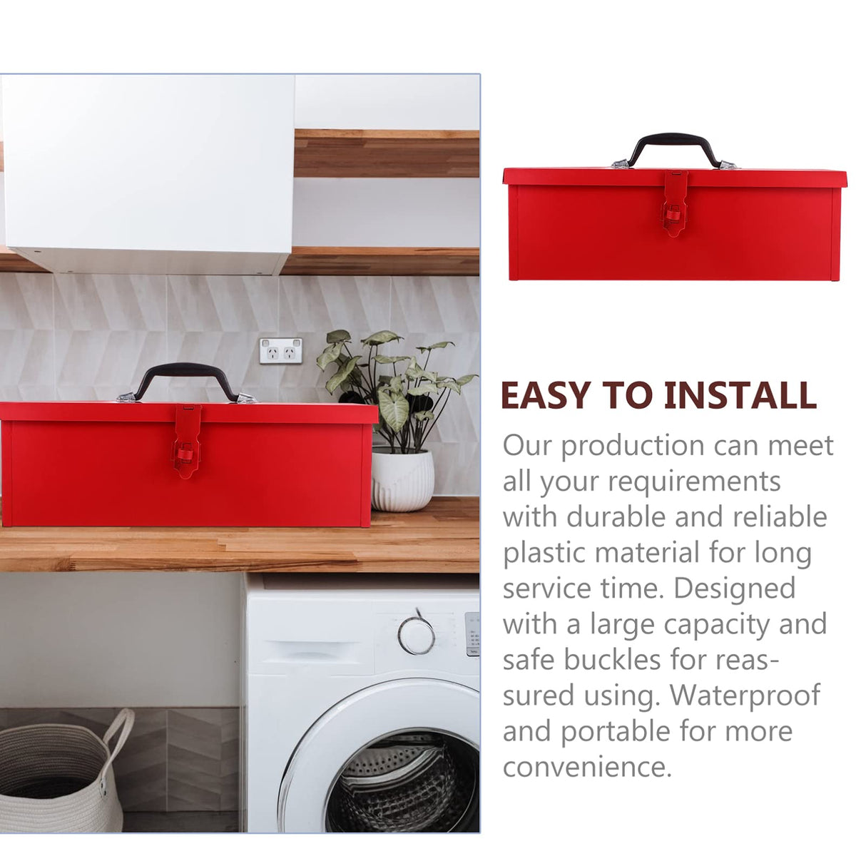 DOITOOL Red Metal Tool Box Iron Sheet Tool Box Metal Toolbox Red Metal Tool Storage Case Red Metal Lockable Tool Box, Multi-function Tool Organizer, DOITOOL