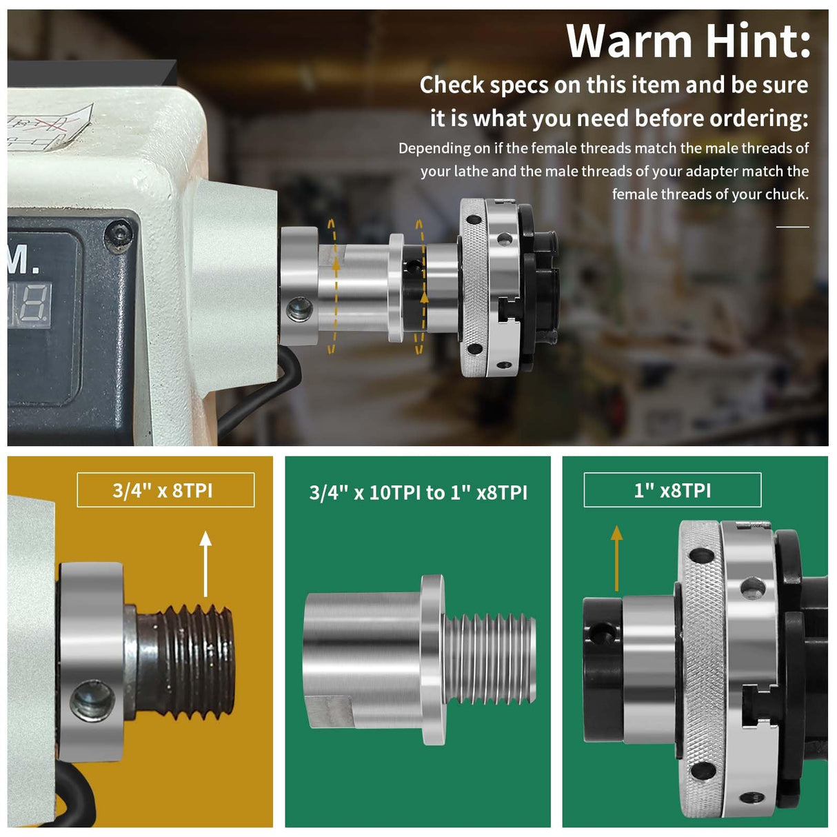 HAowosi Lathe Headstock Spindle Adapter,Converts 3/4" x 10TPI to 1" x 8TPI for Woodworking Lathe HAowosi