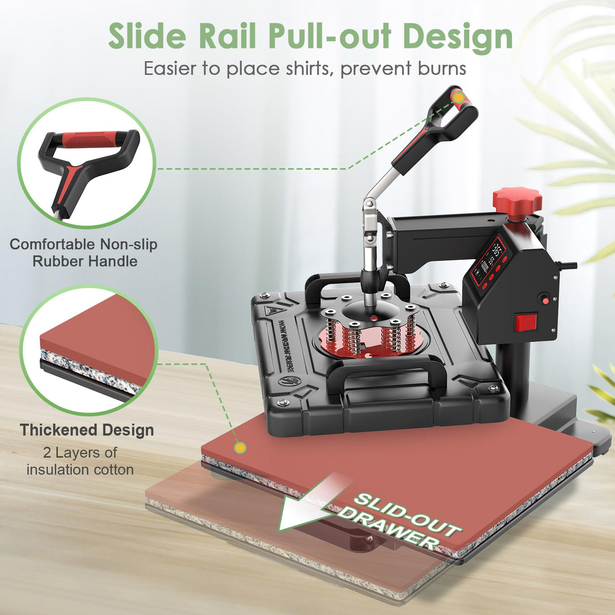 Slendor 5 in 1 Heat Press Machine 12x15 Inch T-Shirt Pressing Machine 360° Swing Away Sublimation Heat Press Digital Heat Transfer with 11OZ Tumbler Slendor