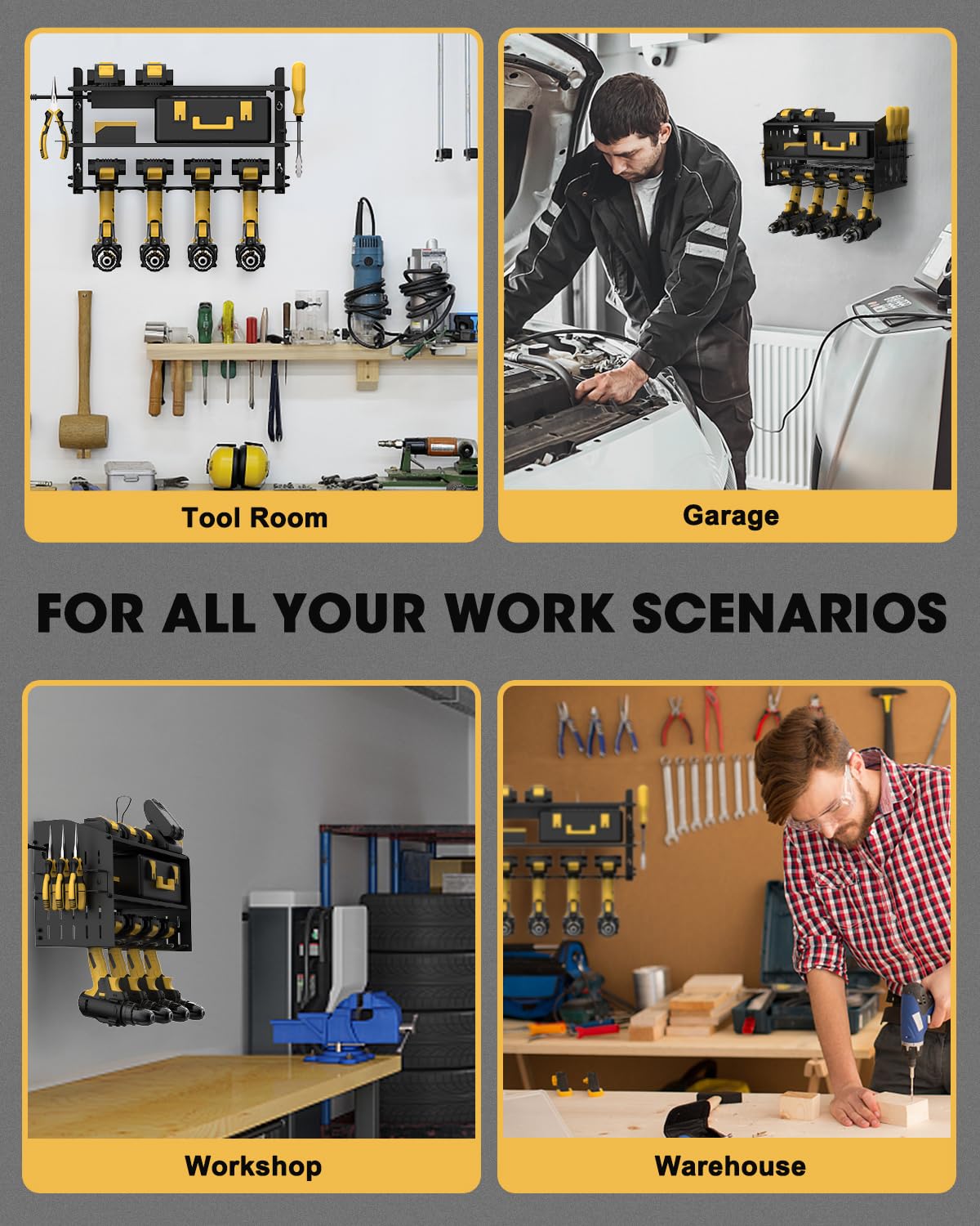 WellMall Power Tool Charging Station - 3 Layer Wall Mount Power Tool Organizer with Charging Station for Power Drill, 6AC Outlets, Great as Heavy WellMall