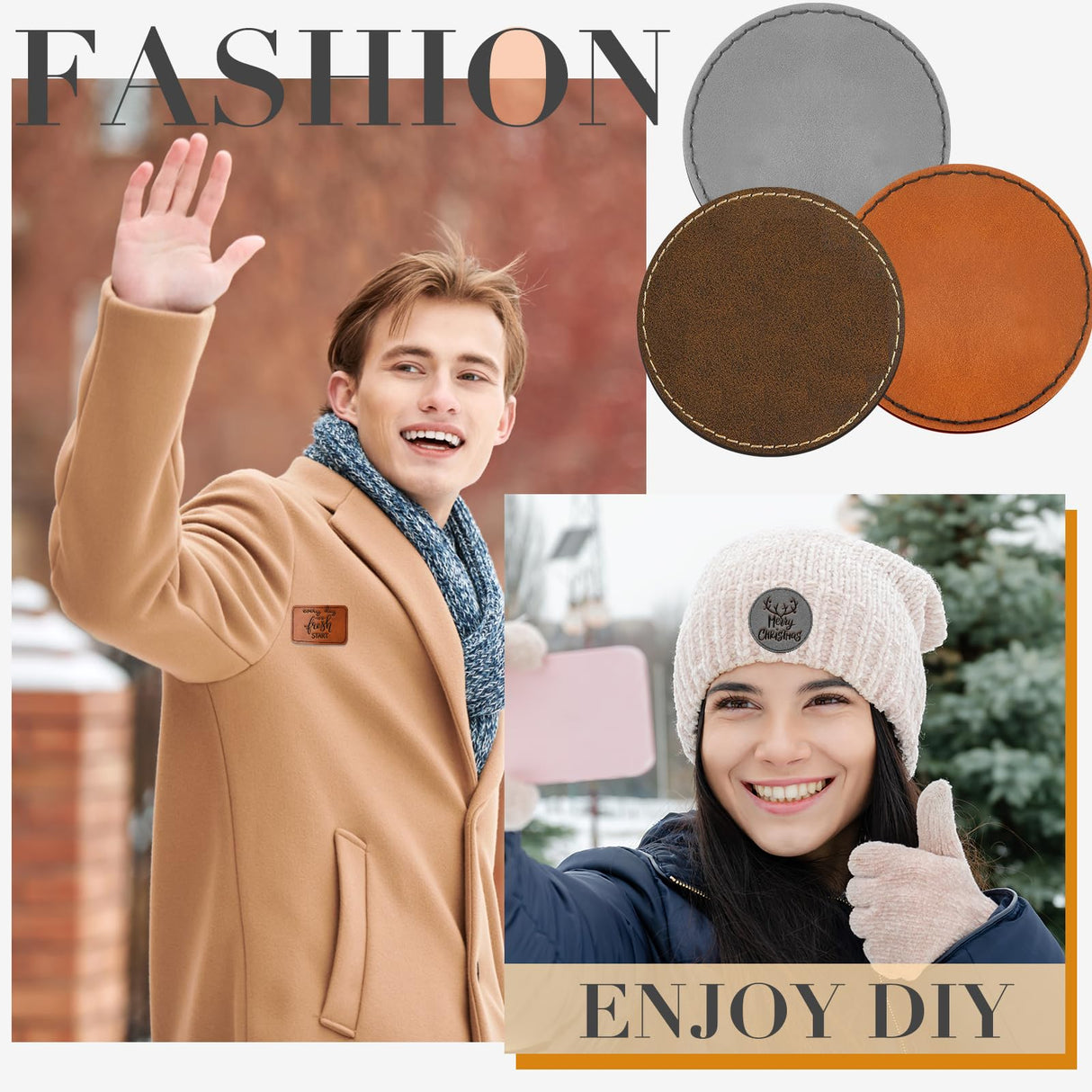 60 Pcs Blank Leatherette Hat Patches Rustic Laser Iron on Sewing Hat Patches with Adhesive Leather Patches for Hats Clothes Repair, 3 x 2 Inches Dunzy