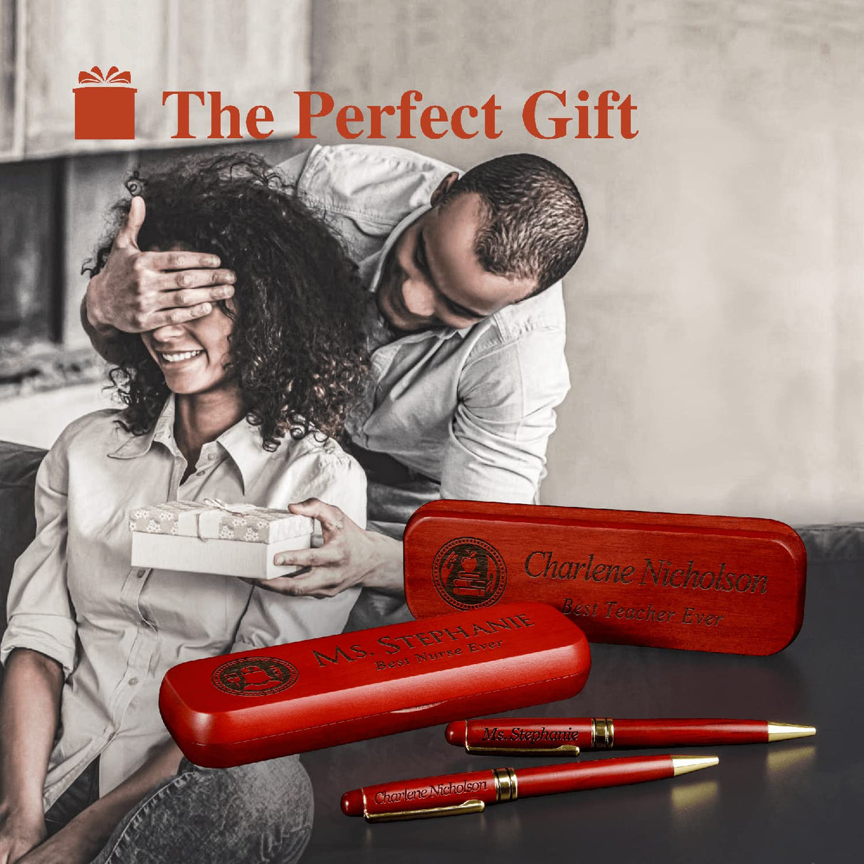 Personalized Engraved Maple Wood Rosewood Ball Pen & Case Set Custom Gift (Rosewood) Caramel