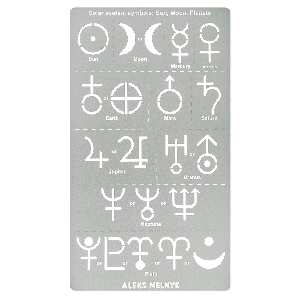 Aleks Melnyk No.413 Metal Stencil, Solar System Symbols, Sun, Moon, Planets, Small Stencil, 1 PC, Template for Wood Burning, Engraving, Crafting, Aleks Melnyk
