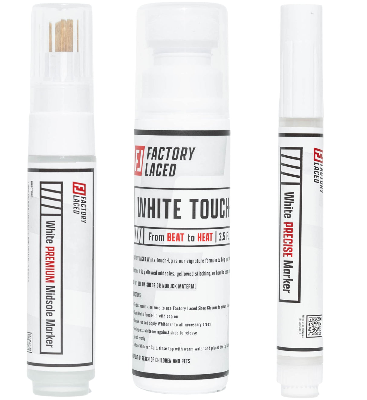 FACTORY LACED Shoe Whitener Bundle - White Shoe Cleaner Includes: White Touch Up, Premium Midsole Marker and Precise White Marker - Safe on Leather, FACTORY LACED