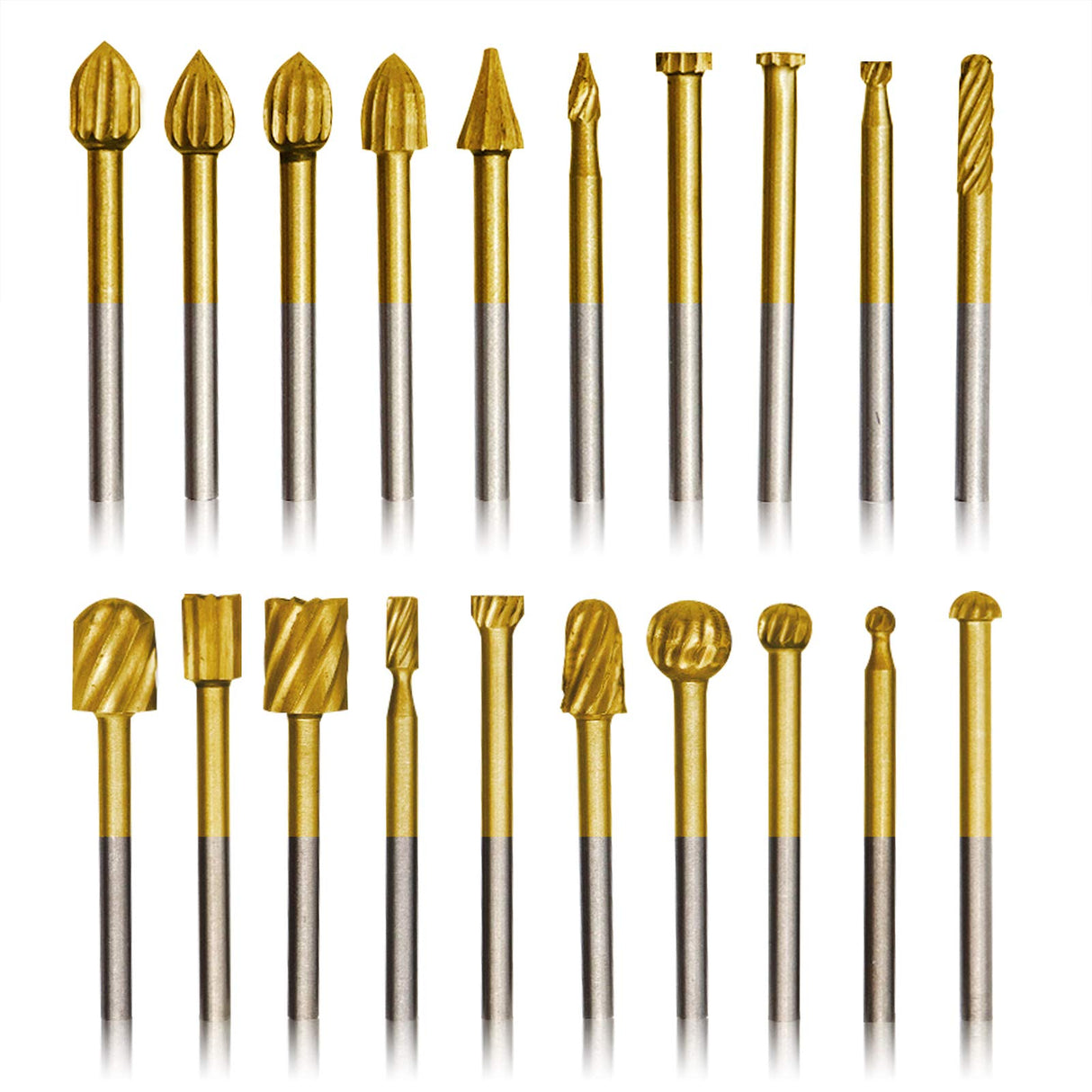 20pcs Rotary Bits Burr Set with 1/8 inch Shank for DIY Woodworking, Carving, Engraving, Drilling. DKIBBITH