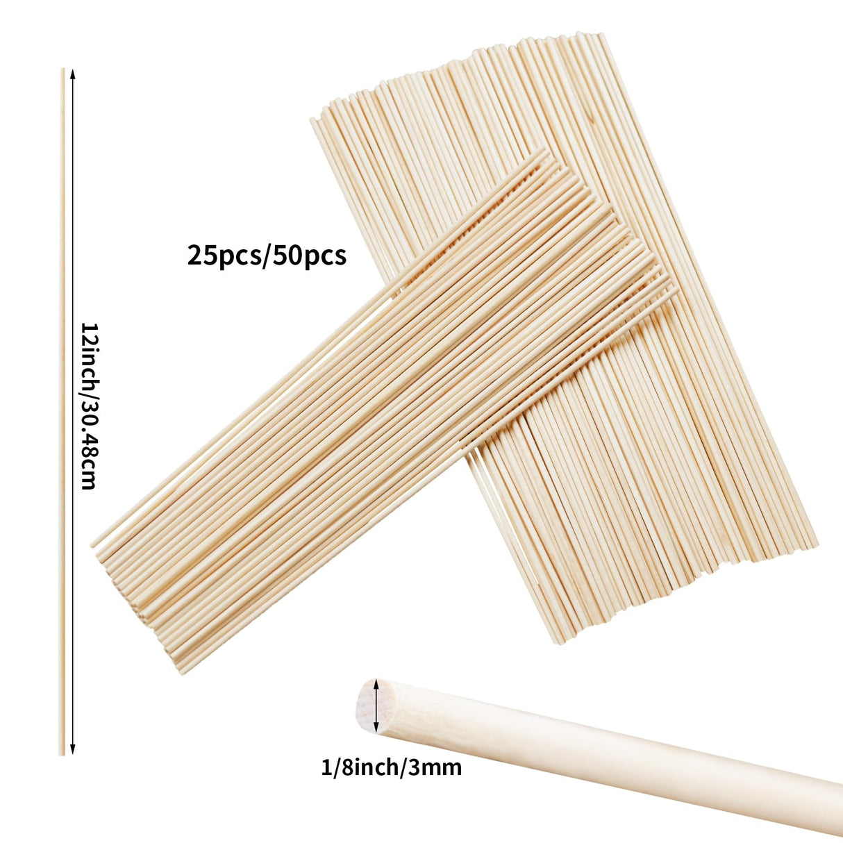 KTOJOY 70PCS Dowel Rods Wood Sticks Wooden Dowel Rods - 1/8x 12 Inch Precut Dowels for Crafting, Hardwood Dowel Rod Assortment, Cake Dowels for KTOJOY