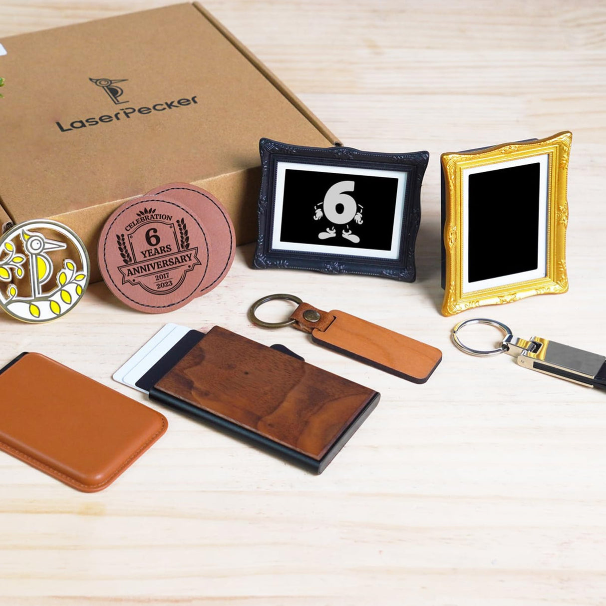 LaserPecker LP4 Essentials Material Kit, Laser Material Kit 7 Kinds of Laser Engraving Materials and Custom Stainless Steel Logo Refrigerator Magnet LaserPecker