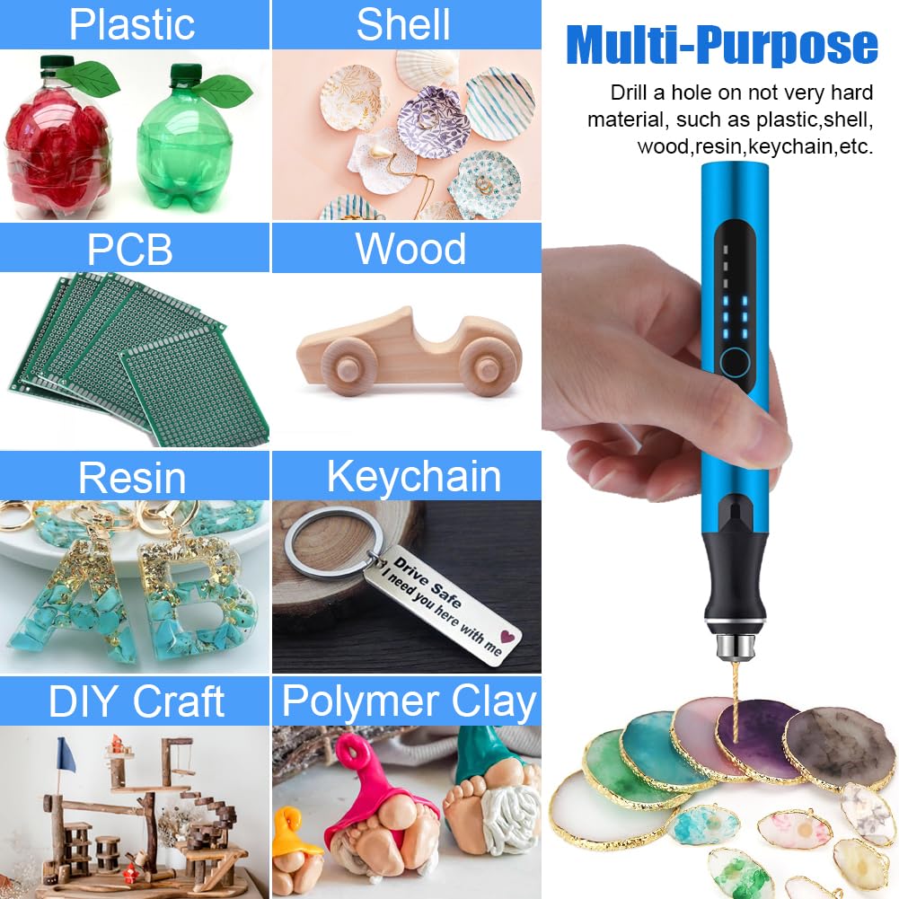 3-Speed Cordless Mini Drill Pen With 8 Small Drill Bits,Rechargeable Electric Hand Drill Pin Vise,Micro Drill Set For Jewelry VQVYBXN