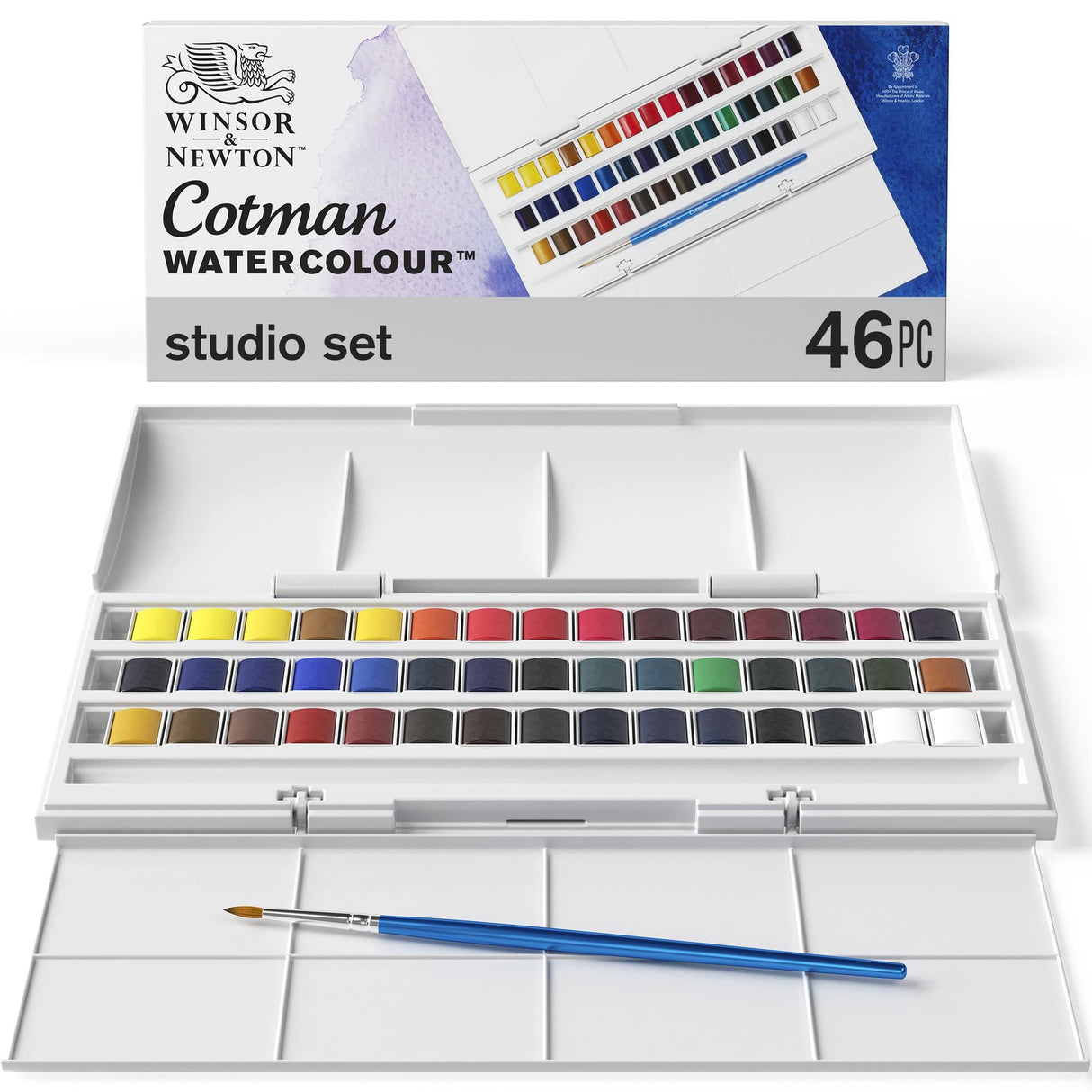 Winsor & Newton Cotman Watercolor Paint Set, Studio Set, 45 Half Pans w/ Brush Winsor & Newton