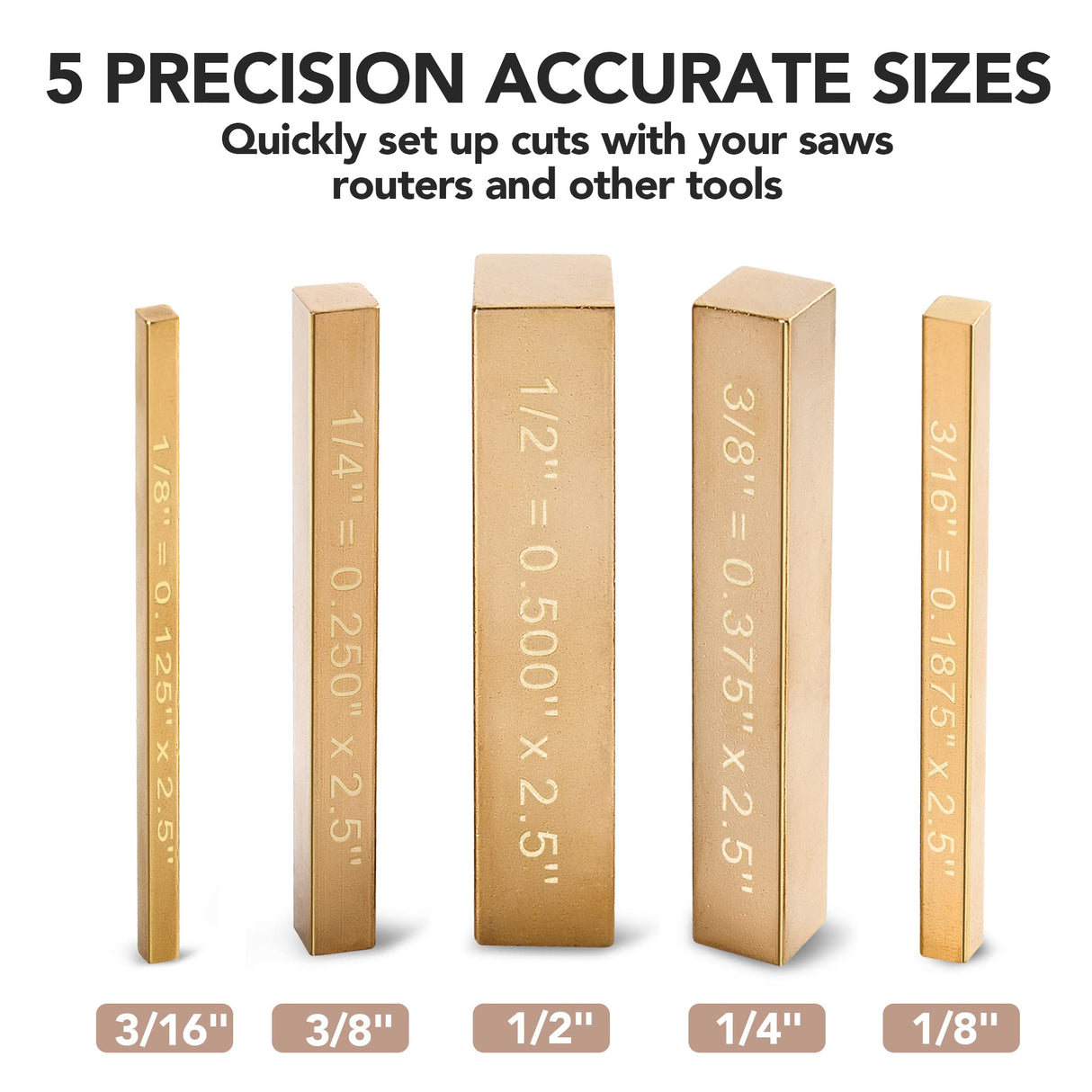 Brass Setup Blocks Height Gauge Set - Set of 5 Accurate Table Saw Accessories for Woodworkers - Bars Include Laser Engraved Size Markings LOSTRONAUT