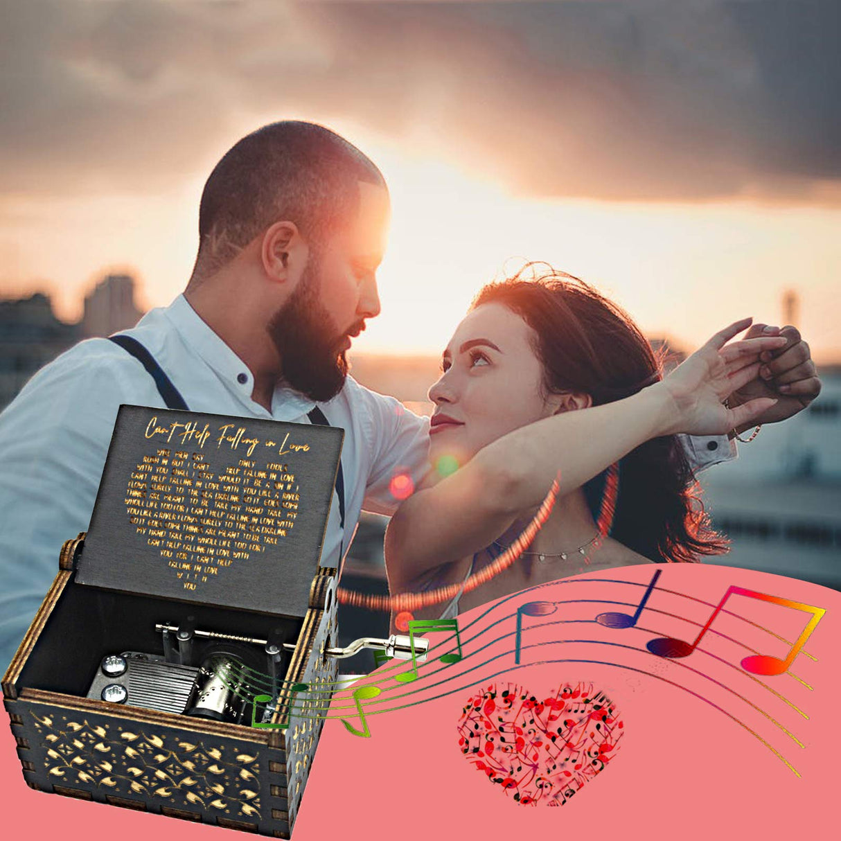 Can't Help Falling in Love Wood Music Box, Antique Engraved Musical Boxes Case for Love One Wooden Music Box - Gifts for Lover, Boyfriend, WoodArtSupply
