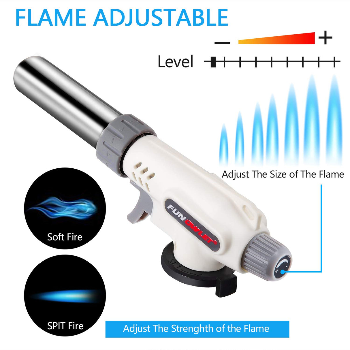 FunOwlet,Butane Torch Kitchen Blow Lighter, Culinary Torches Head Professional Chef Cooking Adjustable Flame For Sous Vide, Creme Brulee, Baking, BBQ FunOwlet