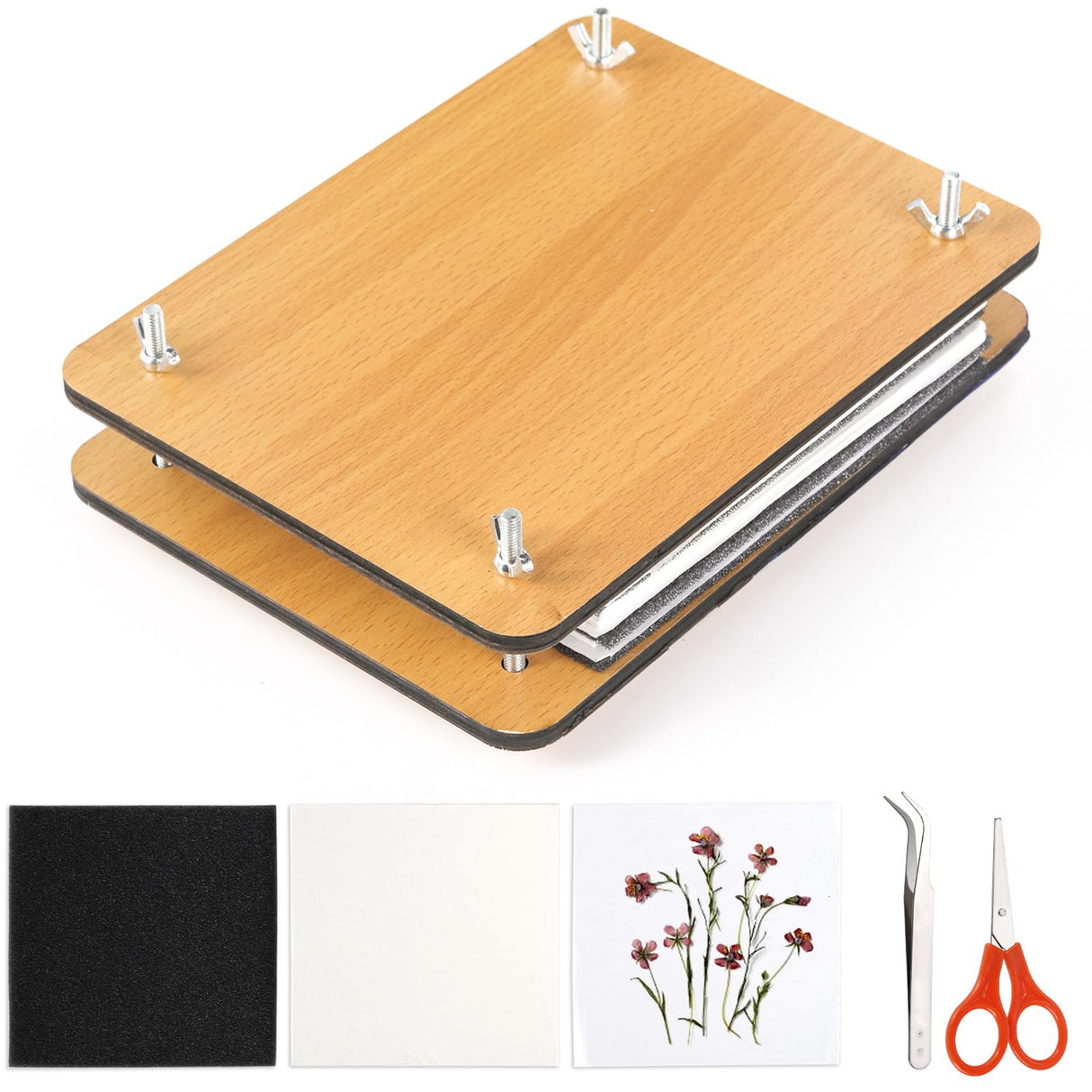 Noamus Flower Press Kit, 7" x 9.5" 6-Layer Wooden Leaves Pressing Kit for Adult, Solid Wood Book Pressed Plant Preservation Kit, DIY Arts Dried Noamus