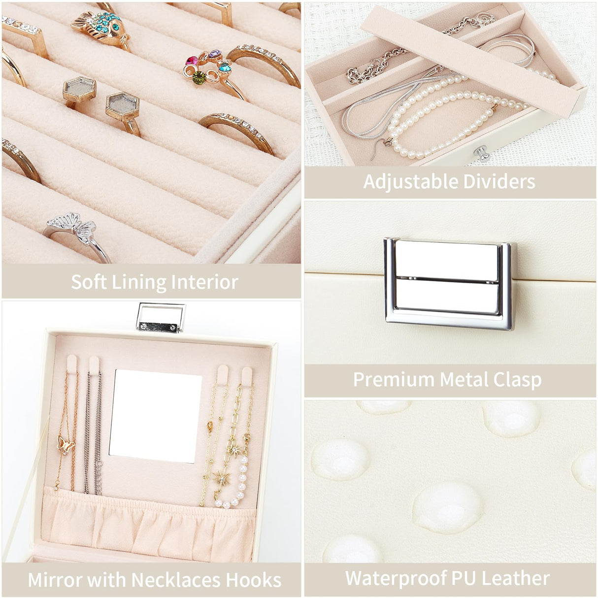 DesignSter Jewelry Organizer Box, 5 Layers Jewelry Box with side compartment, Large Leather Jewelry Storage Case With Mirror For Necklaces Earrings DesignSter