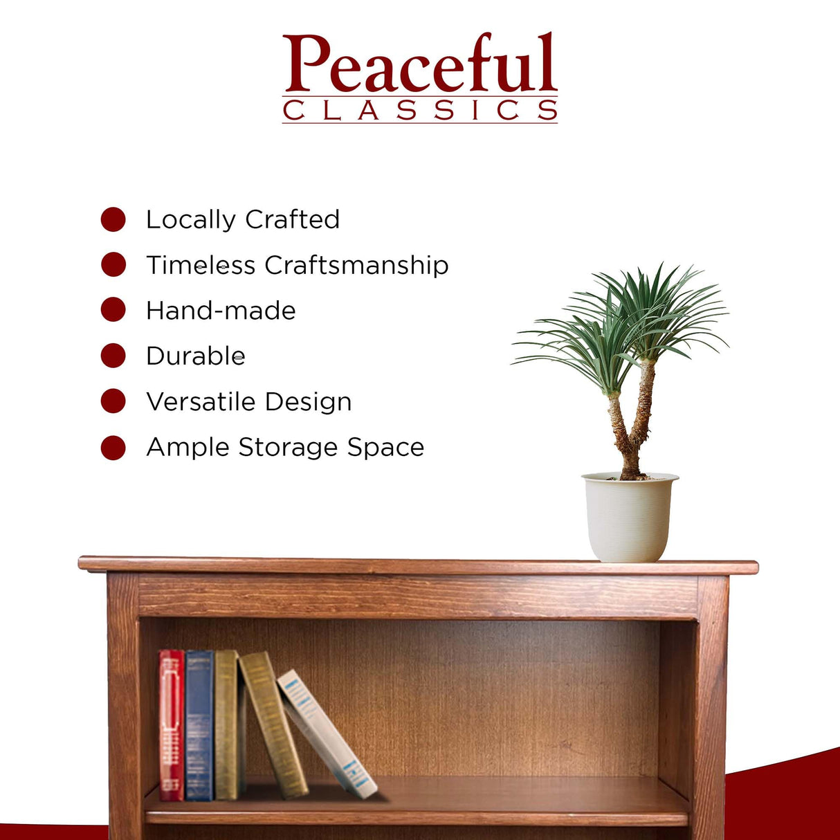 3-Tier Adjustable Wooden Bookcase in Cherry - Versatile Storage for Any Space Peaceful Classics