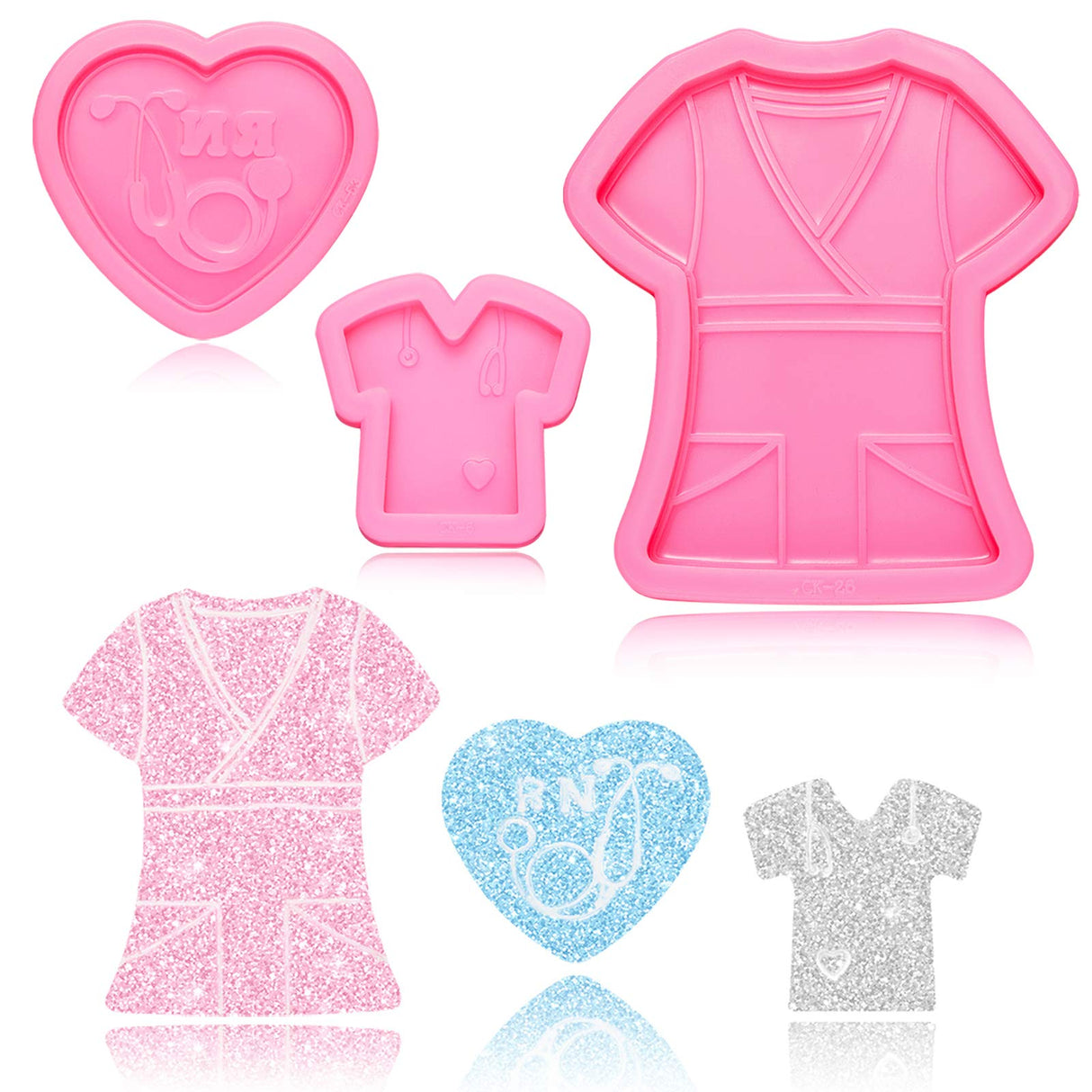 3 Pieces Nurse Silicone Mold Resin Badge Reel Mold Nurse Chocolate Mold Doctor T-shirt Heart Stethoscope Silicone Mold for DIY Chocolate Pudding, Patelai