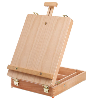 DEAYOU Wood Tabletop Easel Storage Box, Beechwood Portable Sketchbox for Painting, Adjustable Wooden Desktop Drawing Easel Case for Art Supplies,