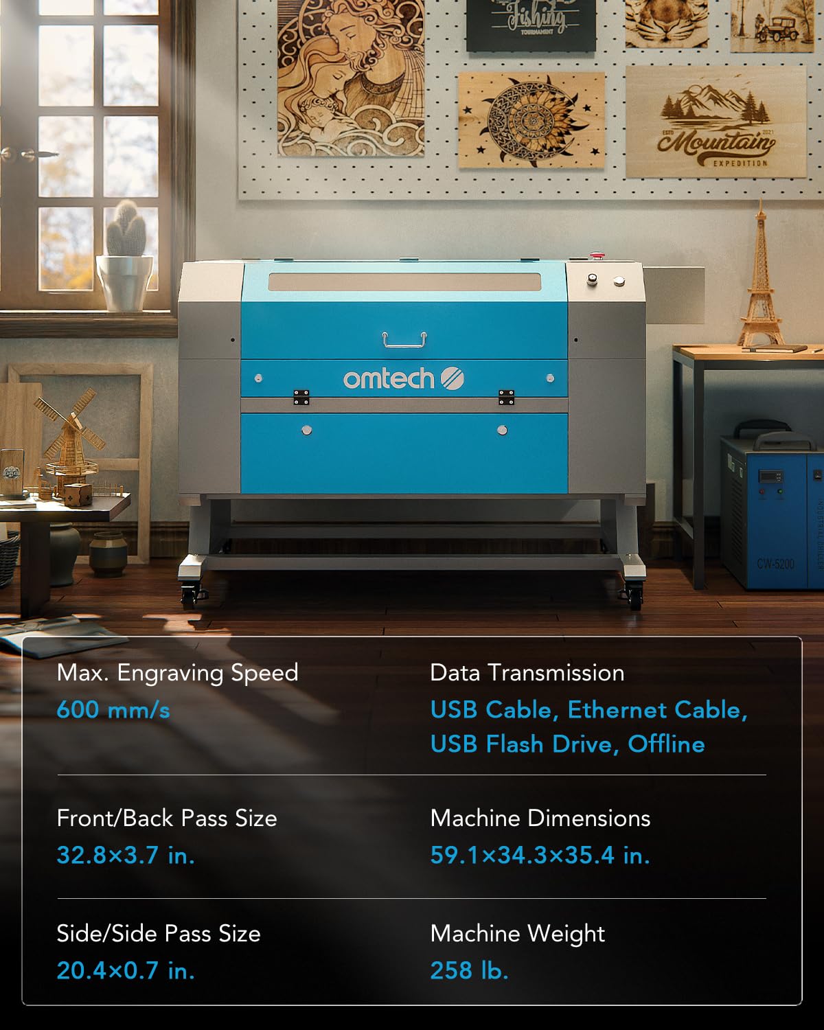 OMTech 80W CO2 Laser Engraver with LightBurn, 20x28 Inch Laser Engraving Cutting Machine with Autofocus Autolift 4 Way Pass Air Assist Water Pump, OMTech