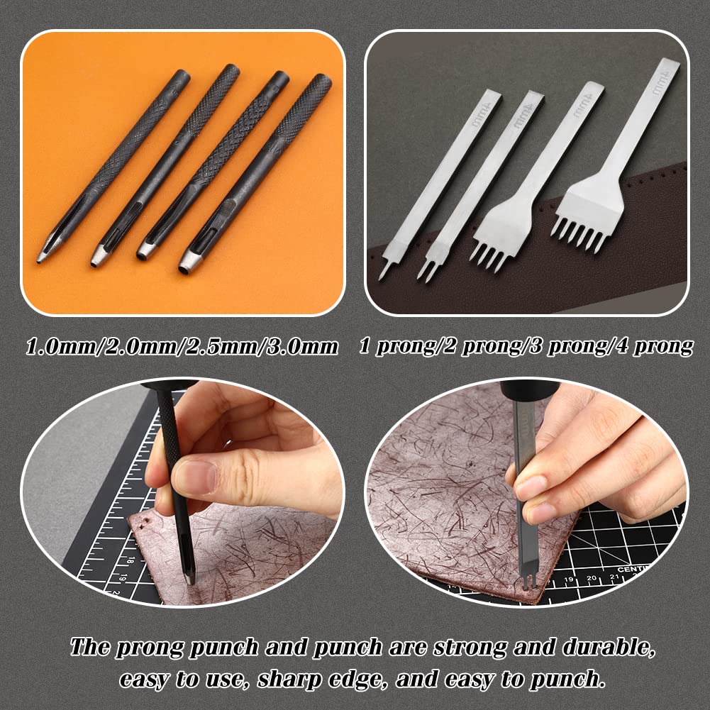 BAGERLA Leather Working Tools, Leather Sewing Kit with Waxed Thread Needle Awl Groover Tracing Wheel Prong Punch Storage Bag Leather Tools Kit Great BAGERLA