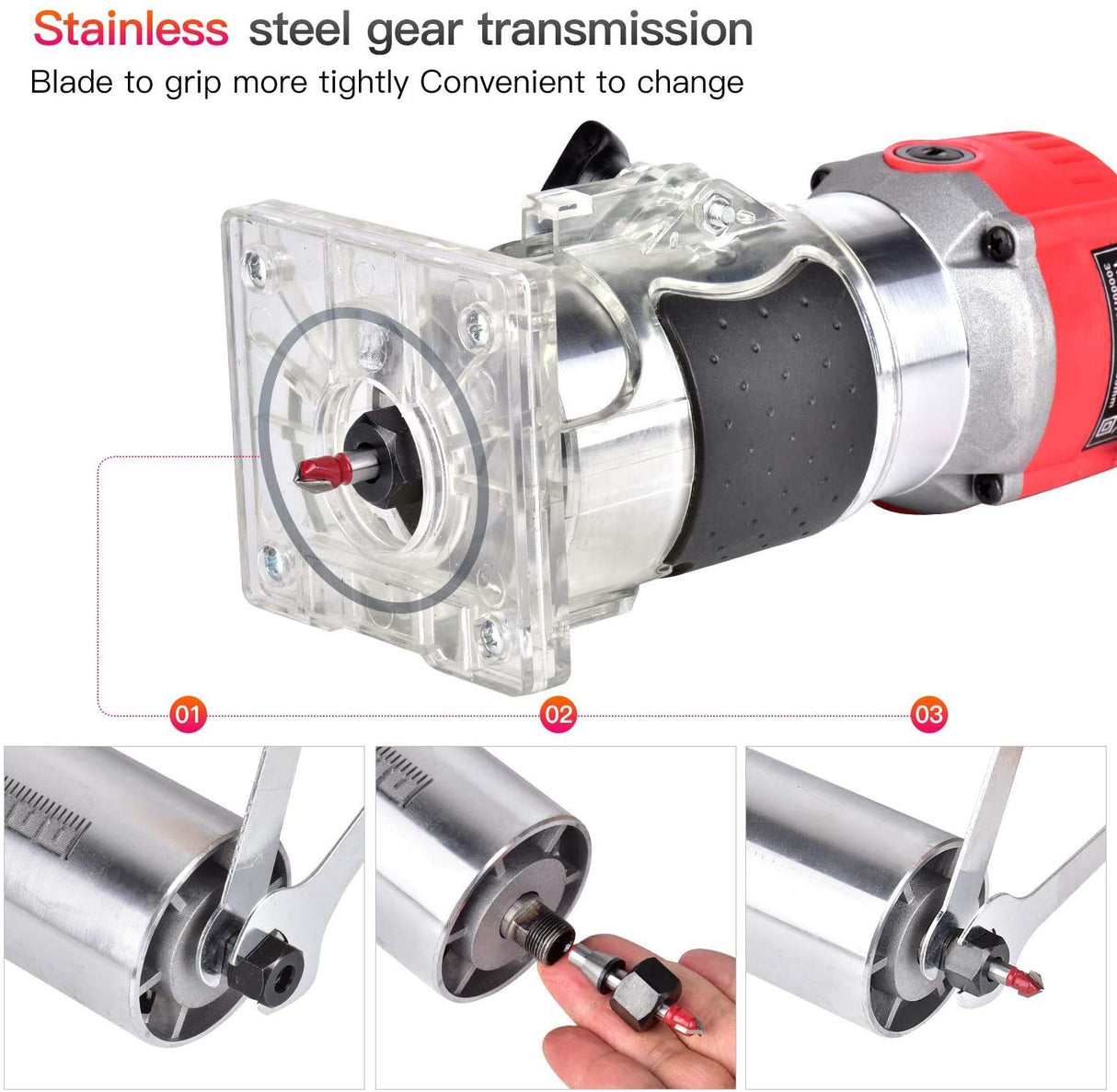 Compact Wood Palm Router Tool Hand Trimmer Woodworking Joiner Cutting Palmming Tool 30000R/MIN 650-800W 110V with 12PCS 1/4" Router Bits Raoendis