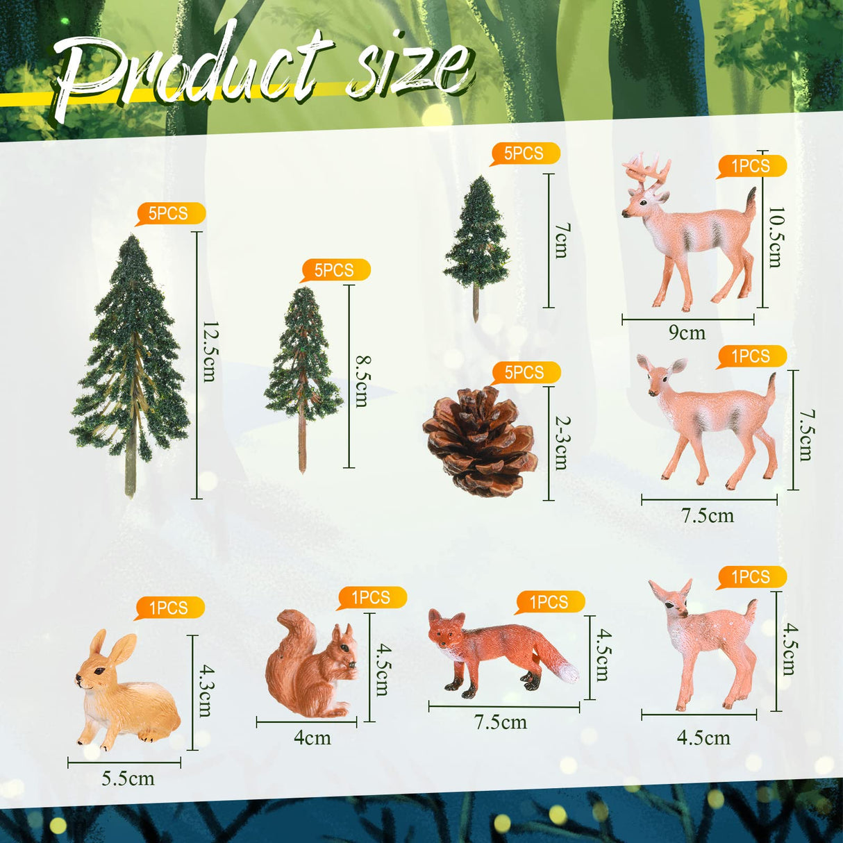 26 Pcs Forest Woodland Figurines Toys Model Trees Kit with Deer Figurine Squirrel Toy Playset Cake Toppers for Kids Toddlers Birthday Party Sratte