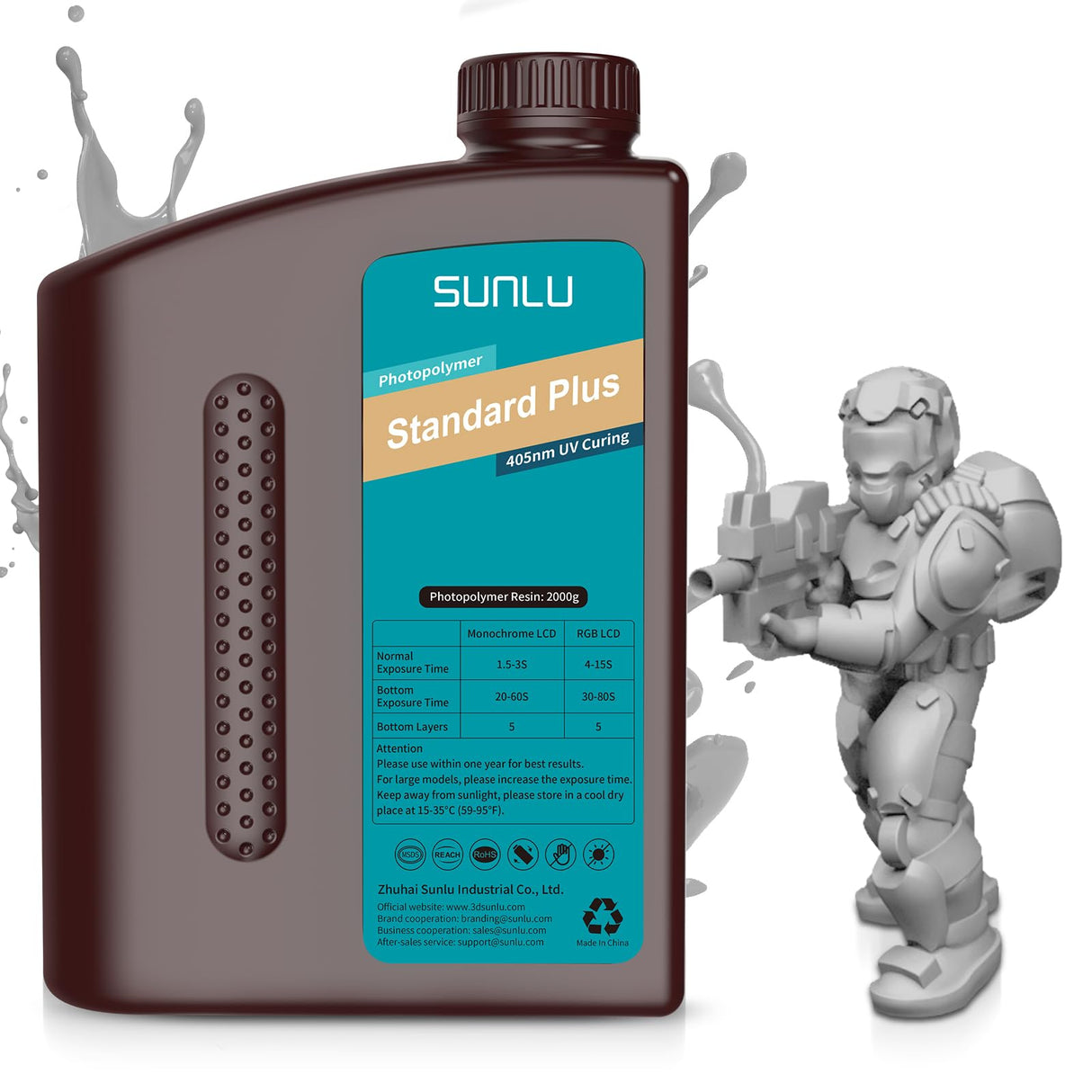 SUNLU 3D Printer Resin, Upgraded Standard Plus Fast Curing 3D Resin, 395 to 405nm UV Curing 3D Printing Liquid Photopolymer Resin, Higher Precision, SUNLU