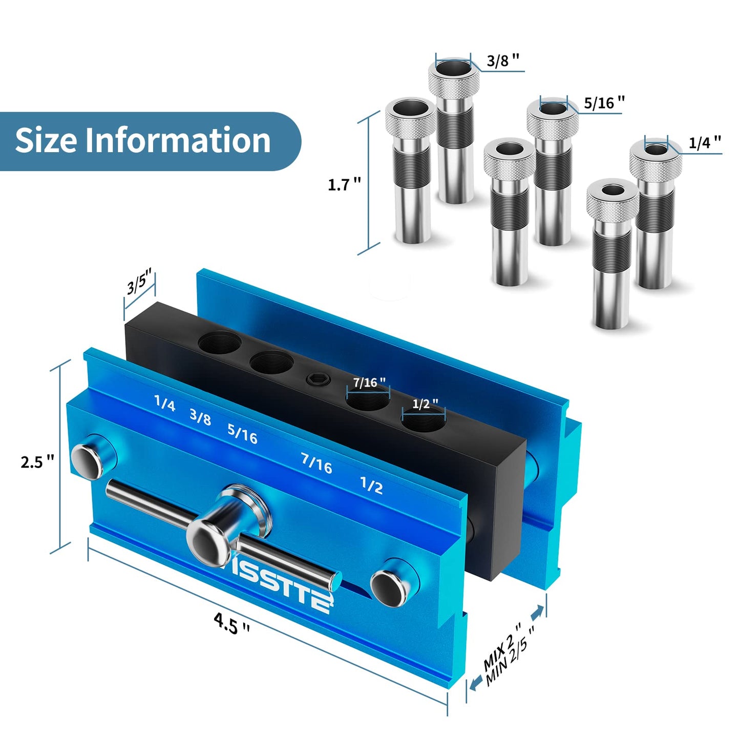 WISSTTE self centering dowel jig For Straight Holes Biscuit Joiner Set,doweling jig self centering kit With 6 Drill Guide Bushings,dowling jig for