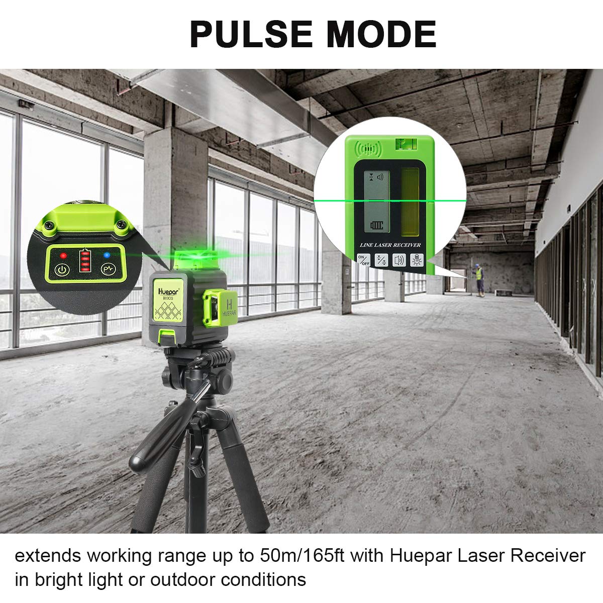 Huepar 3D Cross Line Self-leveling Laser Level, 3 x 360 Green Beam Three-Plane Leveling and Alignment Laser Tool, Hard Carry Case Included - B03CG Huepar