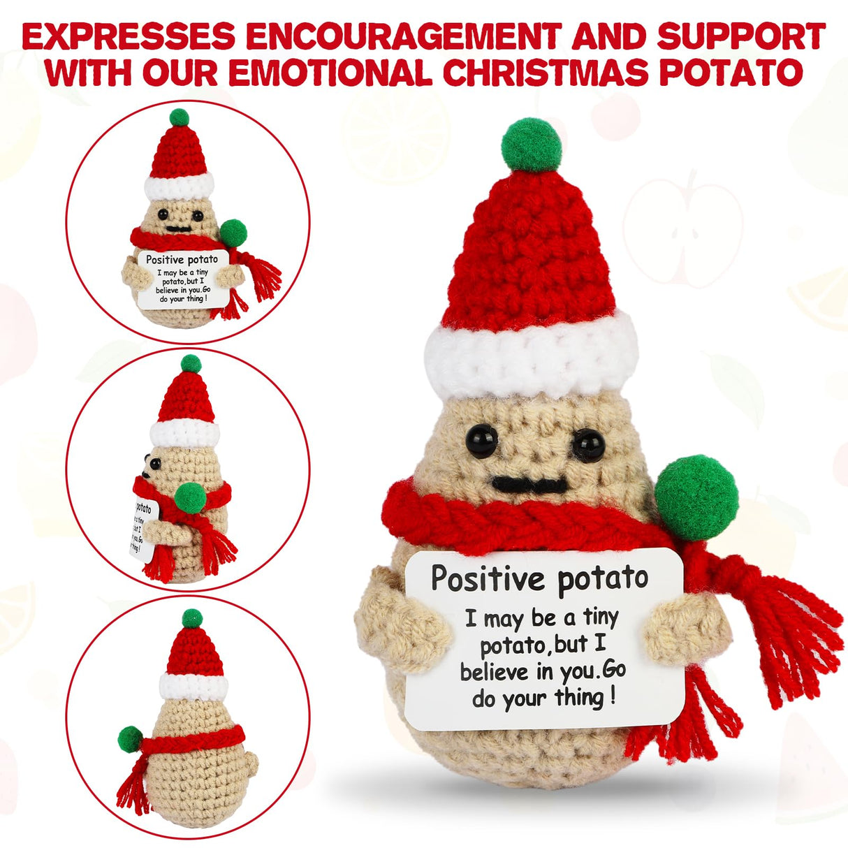 DAFURIET Mini Funny Positive Christmas Potato, 3 inch Knitted Wool Christmas Doll with Positive Card for Cheer Up Gifts and Party DAFURIET