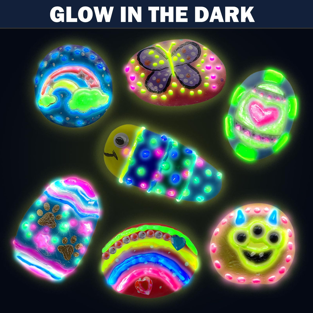 16 Rock Dark Painting Kit - Glow in The Dark - 141 Pcs Arts and Crafts for Kids Ages 4-8+, Art Supplies Set with 16 Paints Craft Kits, Kids DIY Toy SOOVSY