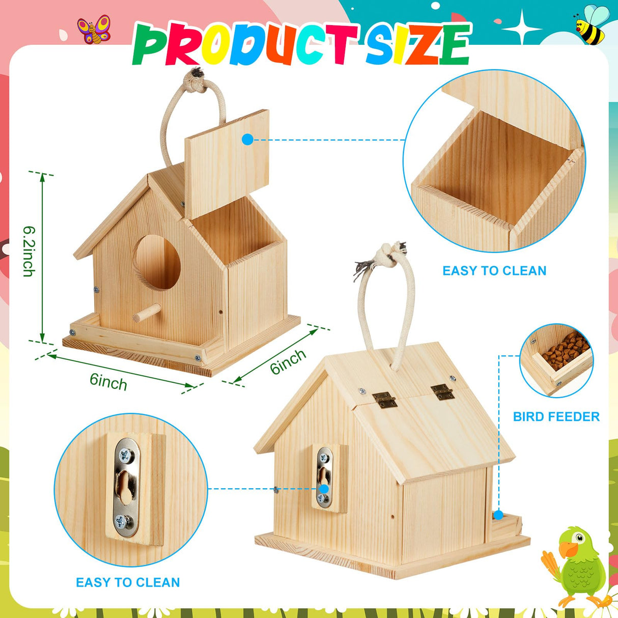 Liliful 2 Sets DIY Wooden Birdhouse Kits for Adults Wooden Bird Houses to Build with Paints and Paintbrushes Hanging Woodworking Kit for Boys and Liliful