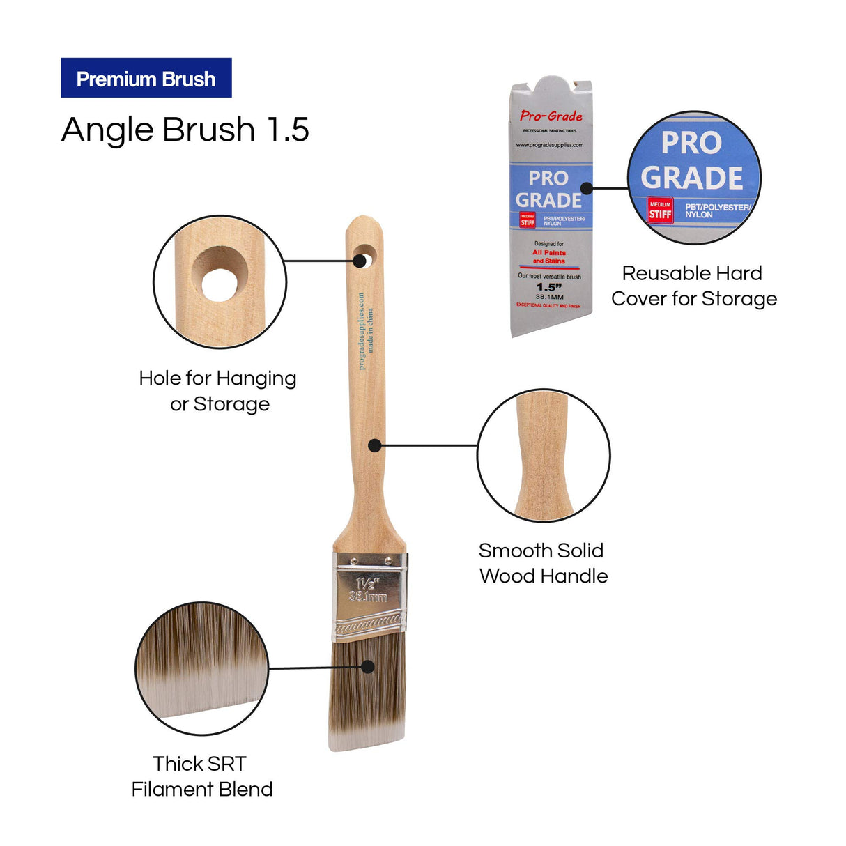 Pro Grade - Paint Brushes - 6 Pack Variety Angle Paint Brushes Pro Grade