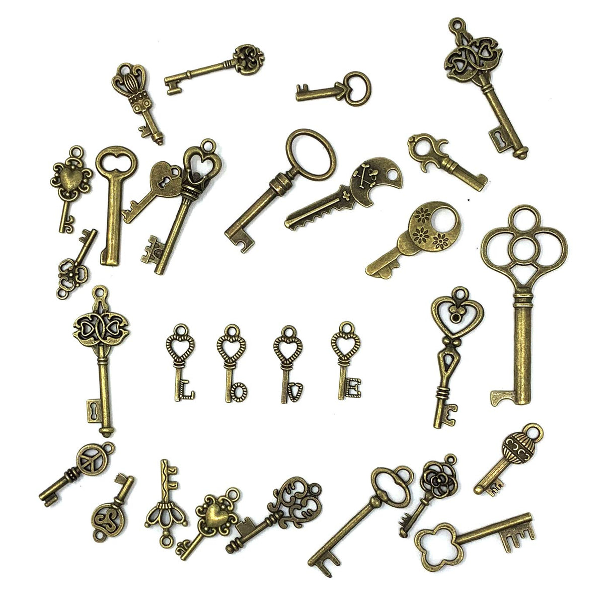 125 PCS Vintage Skeleton Key Set Charms, JIALEEY Mixed Antique Style Bronze Brass for Pendant DIY Jewelry Making Wedding Party Favors JIALEEY