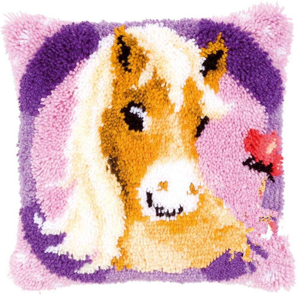 DIY Latch Hook Kits Yarn Kits Pillow Rug Pattern Arts and Crafts Crochet Needlework(Horse:16x16in/40x40CM) DL-YTG
