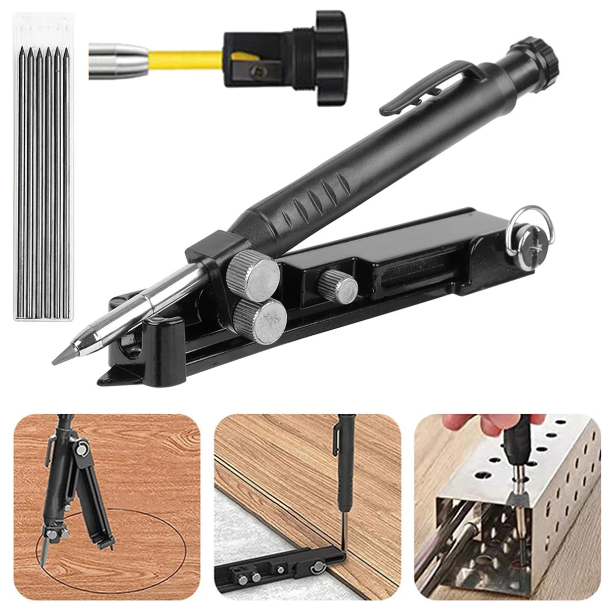 MYLEUS Multi-function Scribing Tool Upgraded - Construction Pencil- Aluminum Alloy Scribe Tool with Deep Hole Pencil,DIY Woodworking Scribe Gauge MYLEUS