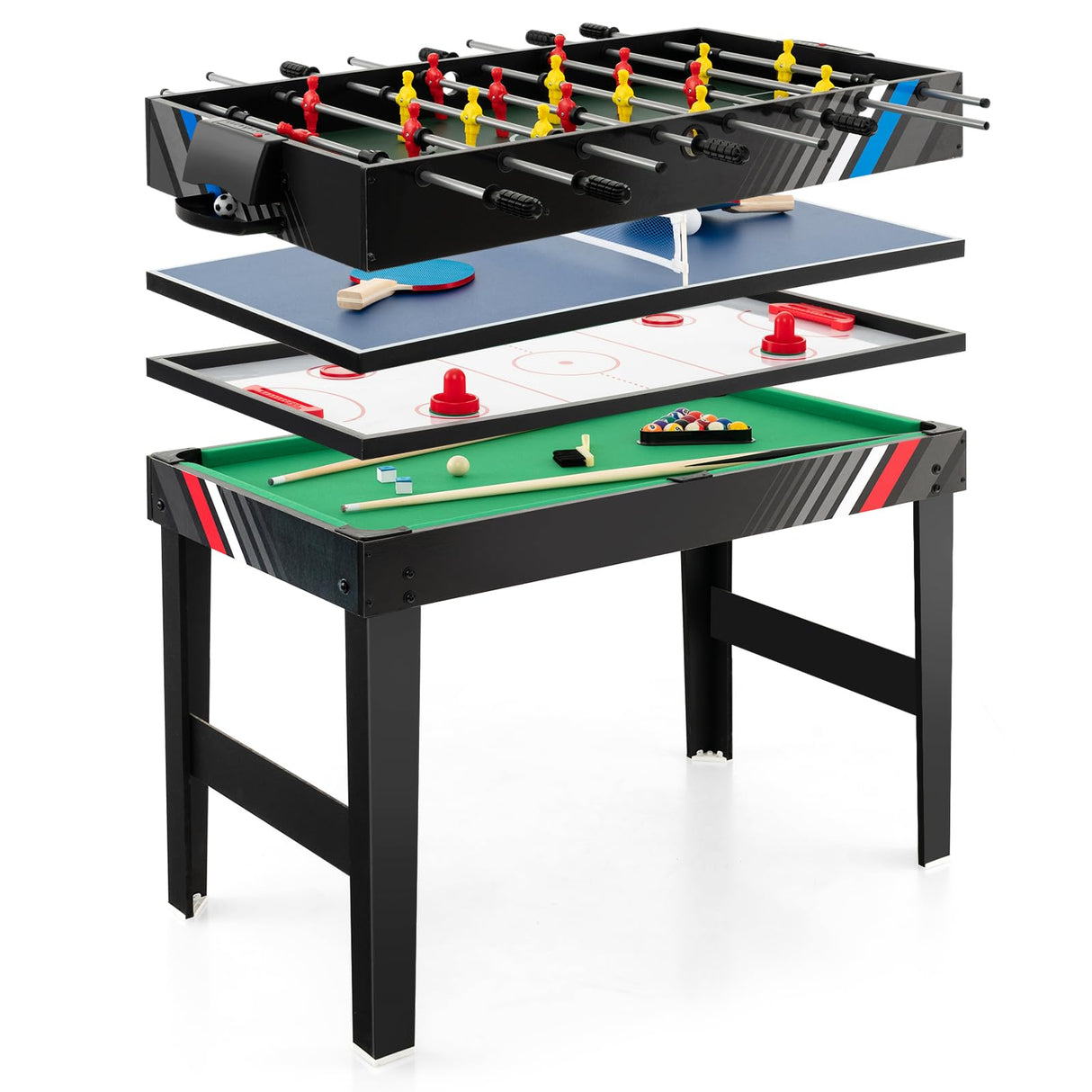 Goplus 4-in-1 Combination Game Table, Multi Game Table Set with Soccer, Air Hockey, Billiards, Table Tennis Tabletop, Pool Table Foosball Table for Goplus