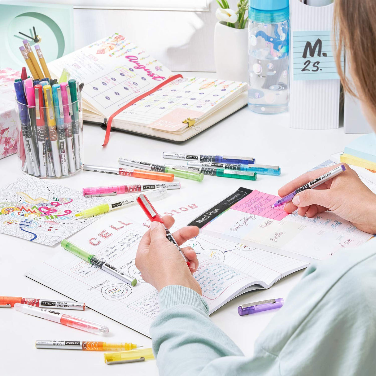 ARTEZA Rollerball Pens Fine Point, Set of 24 Colored Pens with Liquid Ink, Extra Fine 0.5 mm Needle Tip Pen, Make Precise Lines, Office Supplies for ARTEZA