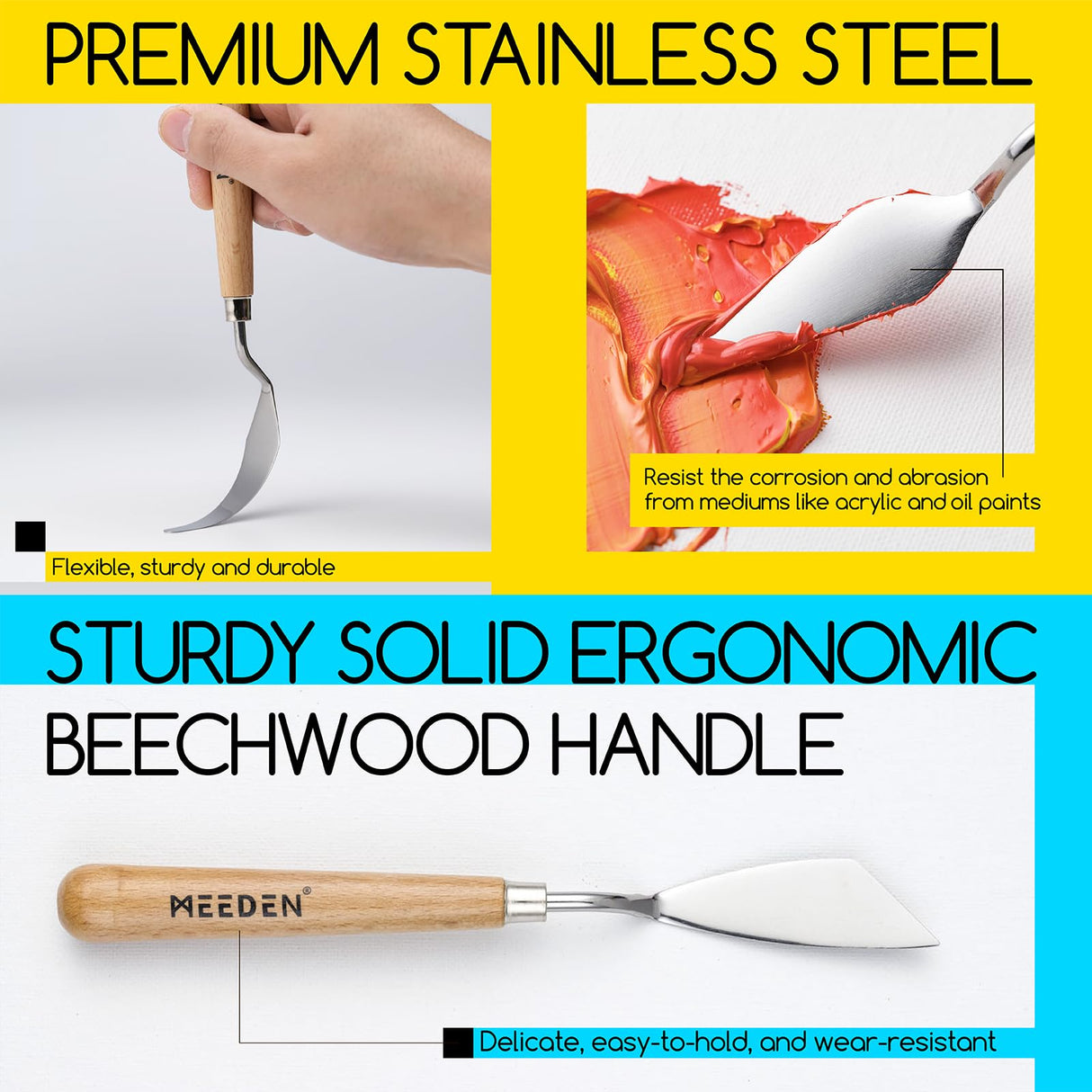 MEEDEN 5 Pieces Painting Knives, Stainless Steel Spatula Palette Knives Oil Paint Metal Pallet Knife with Wood Handle Art Tools for Watercolor Oil MEEDEN