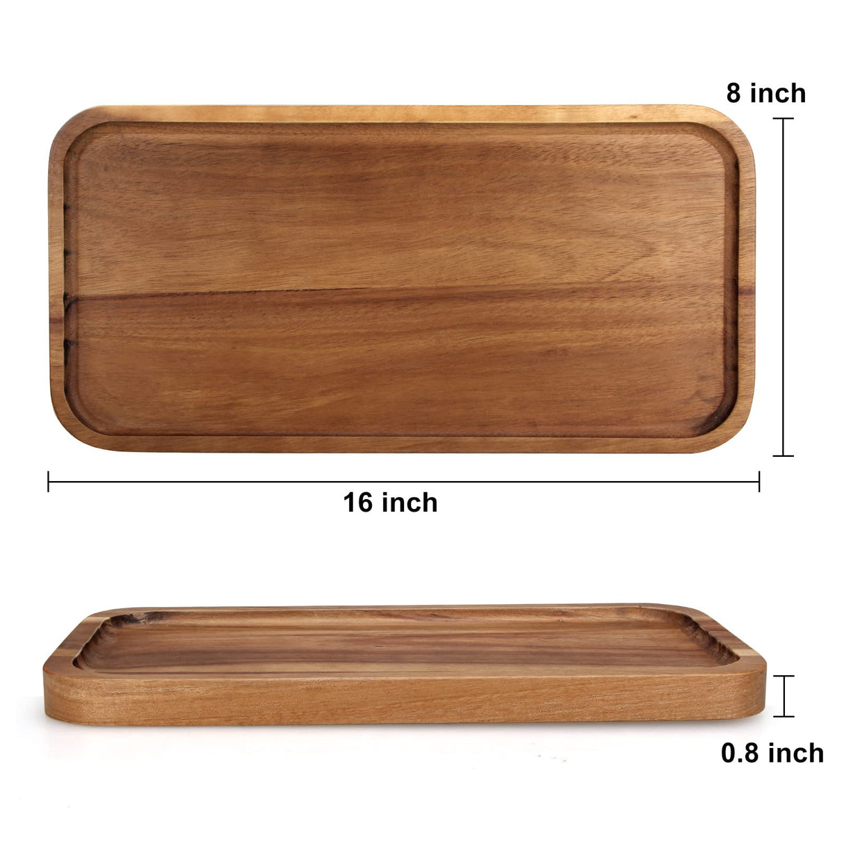 2 Pcs Rectangular Wooden Platters for Food Party Appetizer Fruit Serving Tray for Decor 16" x 8" Large Acacia Wood Cheese Charcuterie Board Rectangle Ayiaren