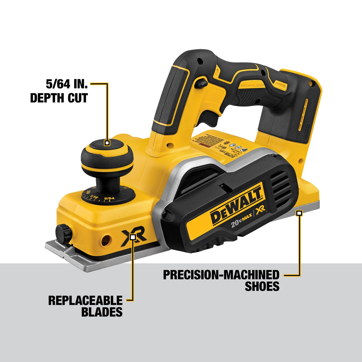 DEWALT 20V MAX Planer, 30,000 Cuts Per Minute, 2 mm Cut Depth, Brushless Motor, Bare Tool Only (DCP580B) DEWALT