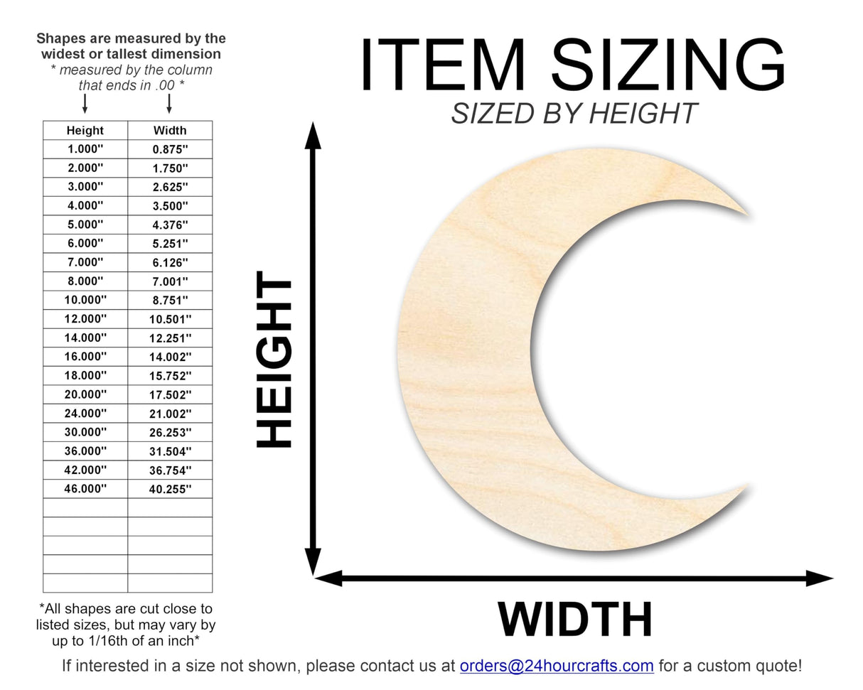 Unfinished Wood Crescent Moon Shape | DIY Celestial Night Sky Craft Cutout | Up to 36" 12" / 1/8" 24 Hour Crafts
