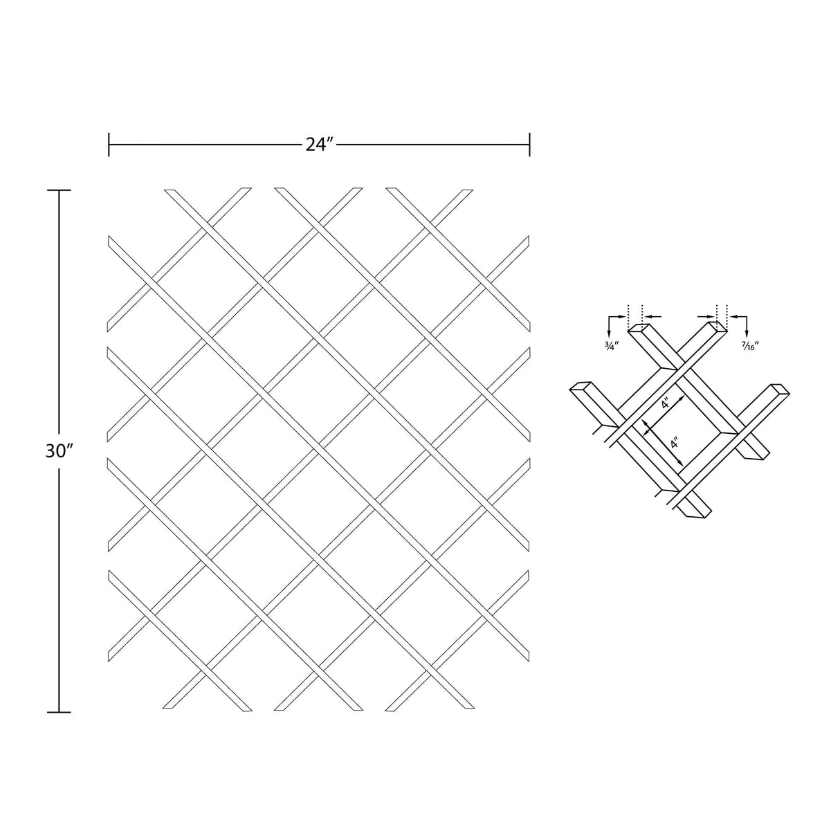18-Bottle Trimmable Wine Rack Lattice Panel Inserts in Unfinished Solid North American Alder American Pro Decor