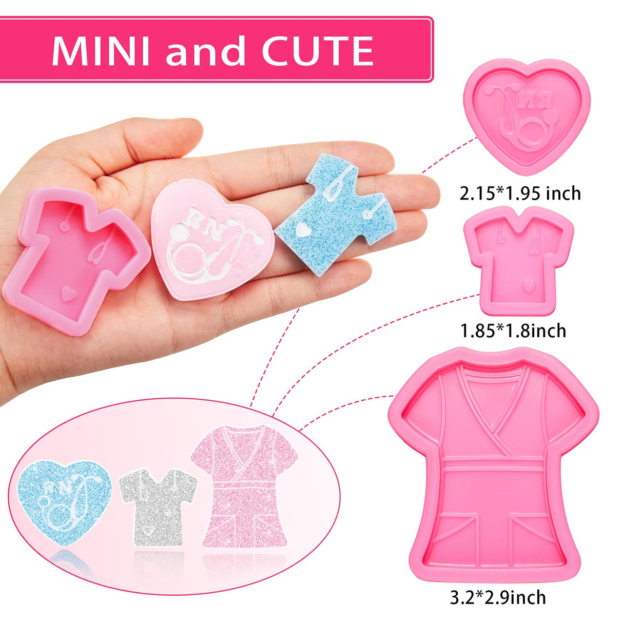 3 Pieces Nurse Silicone Mold Resin Badge Reel Mold Nurse Chocolate Mold Doctor T-shirt Heart Stethoscope Silicone Mold for DIY Chocolate Pudding, Patelai