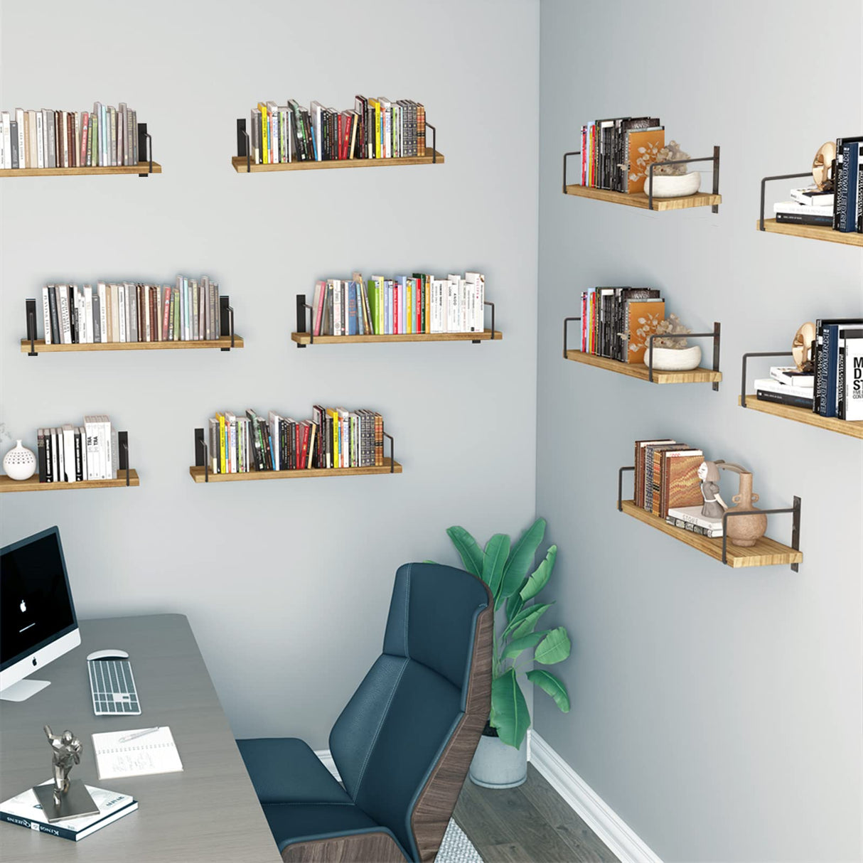 EALLRINEC Floating Shelves, 24 Inches Easy to Install Wall Mounted Shelves, Wall Shelves Set of 3, Rustic Wood Shelves for Wall Décor, Storage EALLRINEC